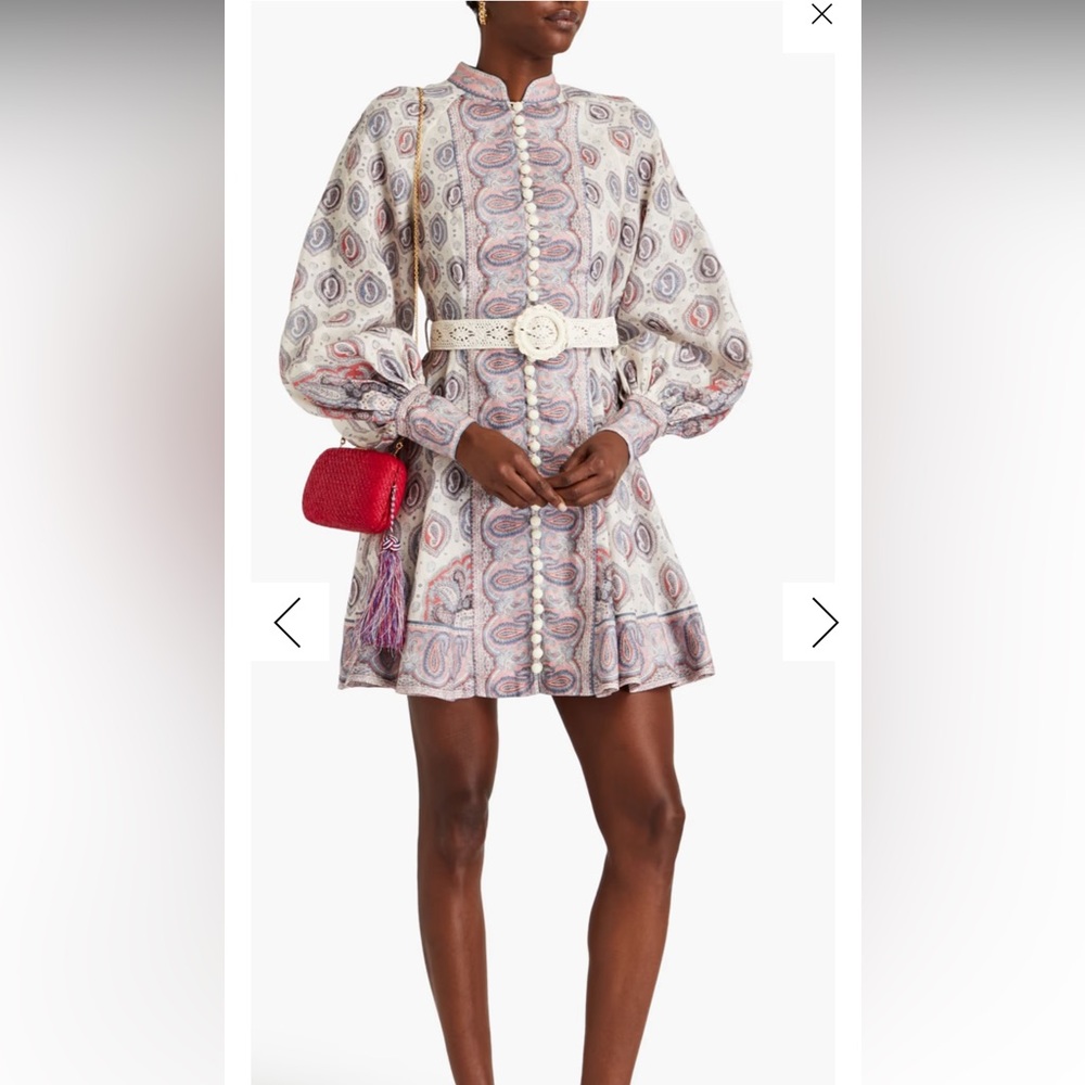 ZIMMERMAN - Belted paisley-print linen mini dress Size 3
